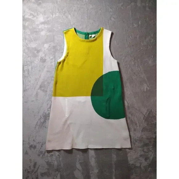 MOTH Anthropologie Green Yellow Retro Mod Sleeveless Colorblock Mini Dress Large - Picture 1 of 16